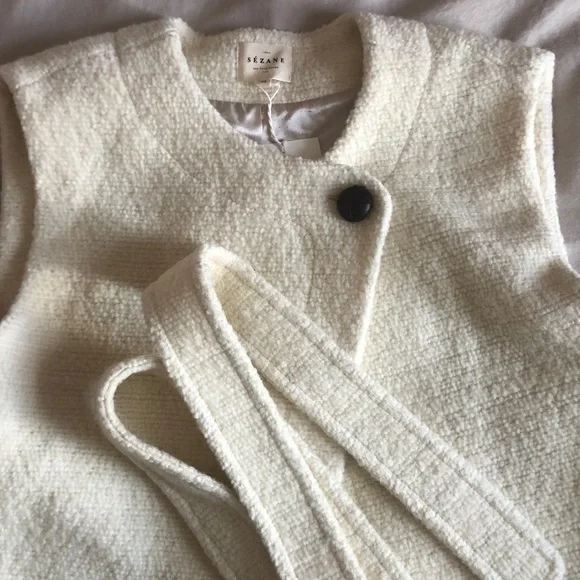 SEZANE Sebastine Quiet Luxury Cream Sleeveless Belted Wool Jacket NWT Size 8 - Picture 10 of 10